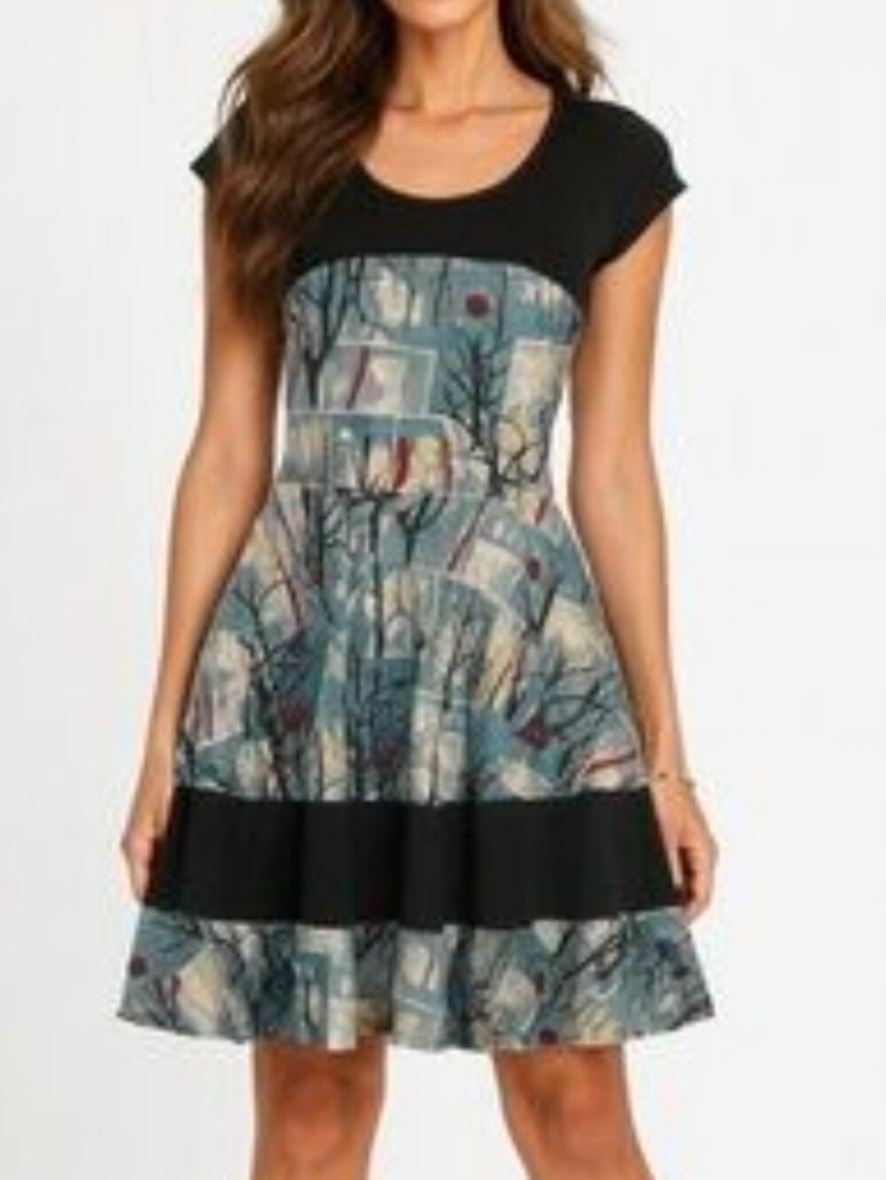 Effie’s Heart abstract art artsy fit and flare cap sleeve fit and flare dress S